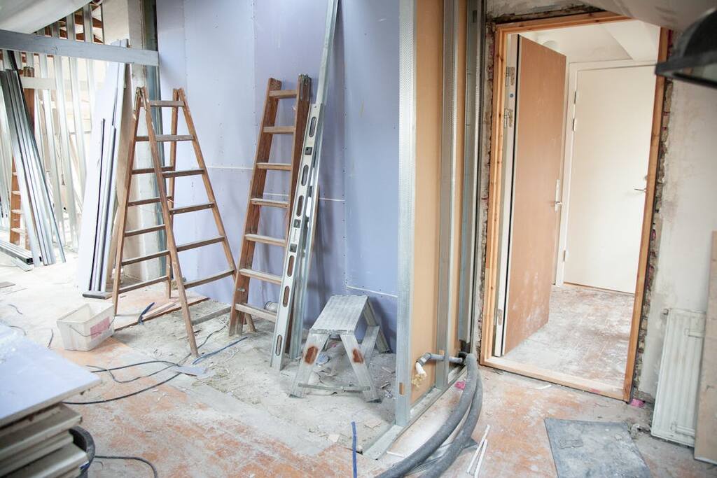 The house undergoing renovation